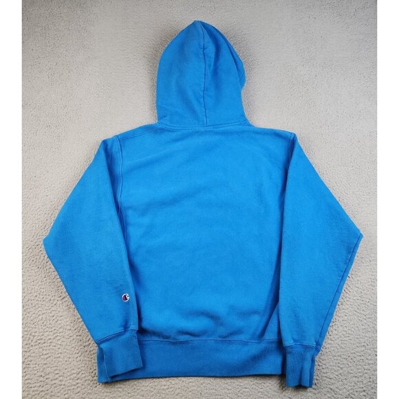 Champion Reverse Weave Pullover Hoodie Mens Medium Blue Old English Spellout - Picture 3 of 10